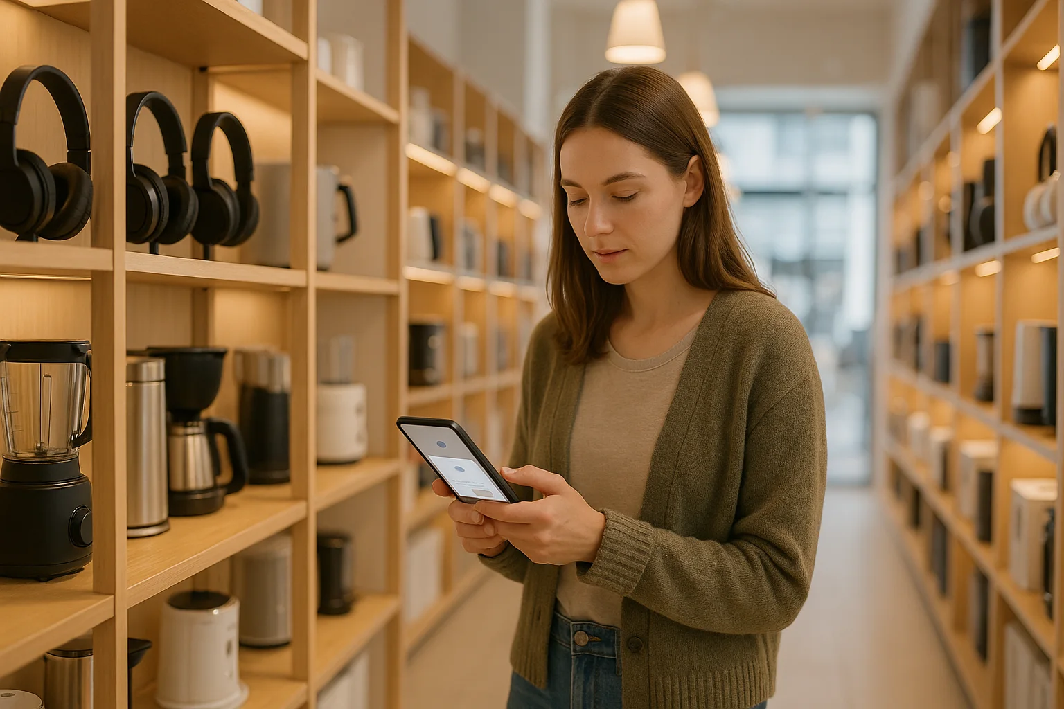 A shopper using the store assistant on their own phone