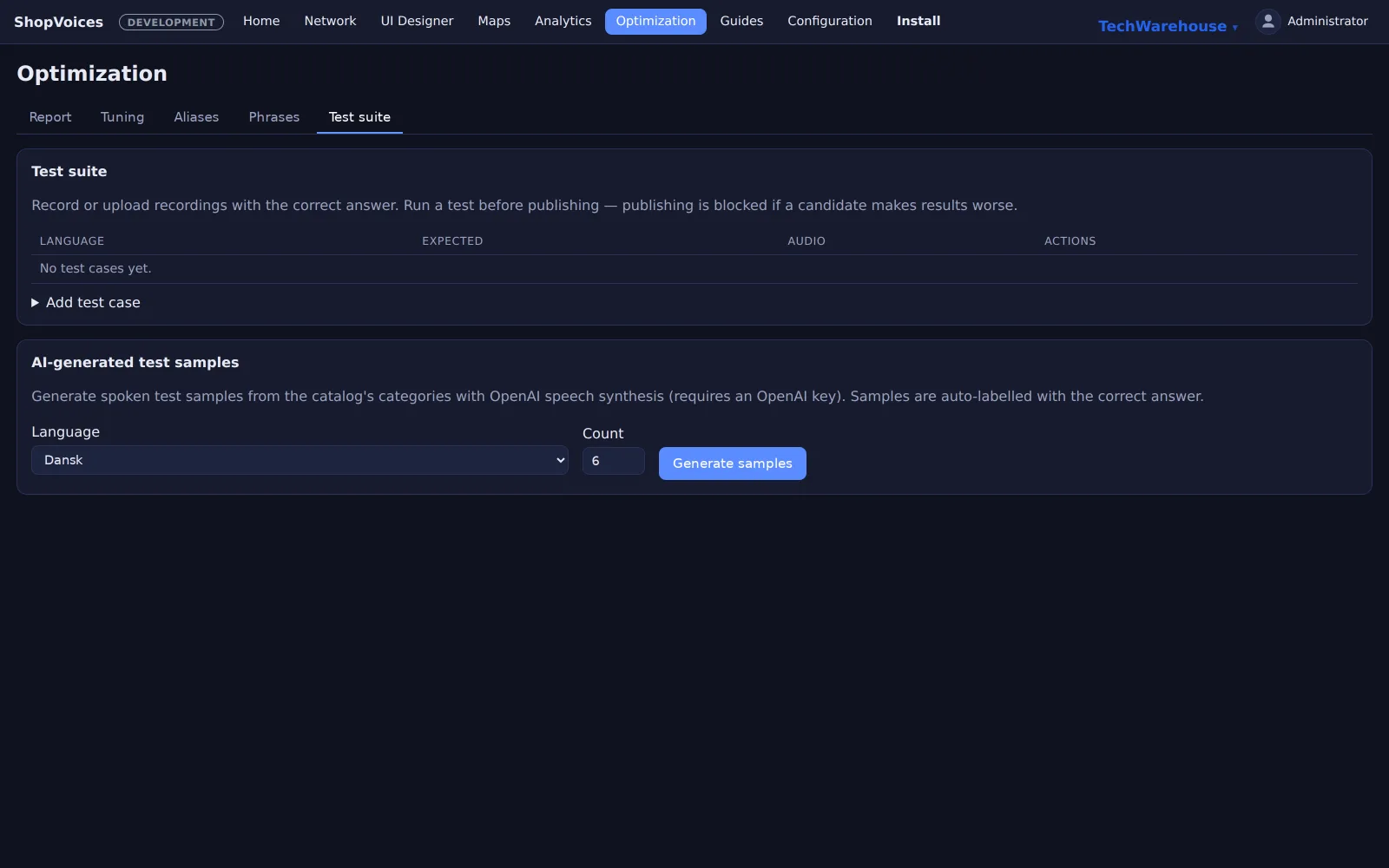 The recognition test suite with an evaluation run