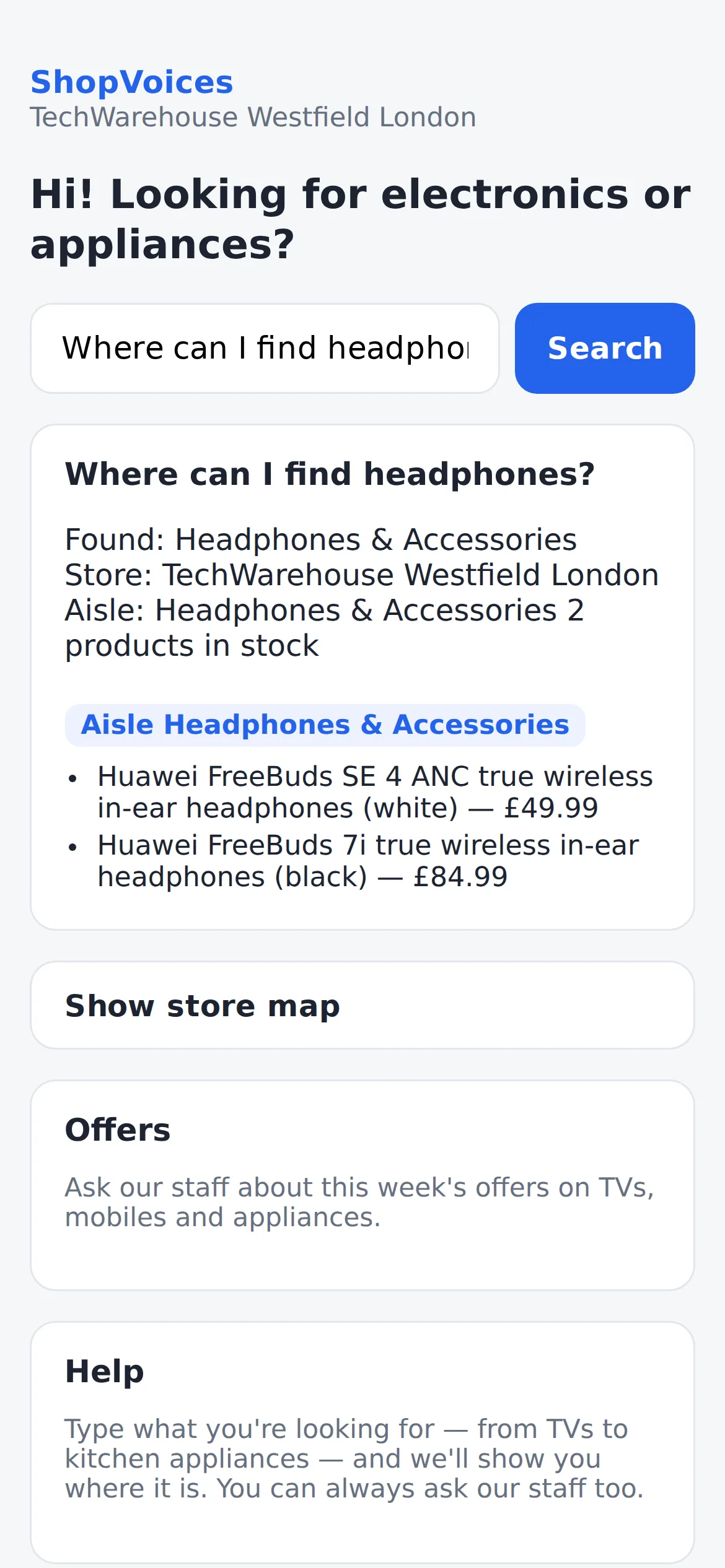 The customer mobile assistant answering on a shopper’s phone